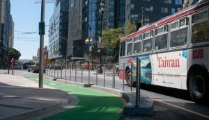 Separated bike lane on Polk Street in San Francisco. [photo via sfmta.com]